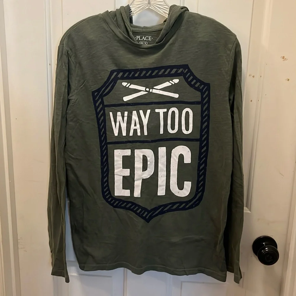 VGUC Children’s Place Boys “Way Too Epic” Hooded Shirt - Sz XXL/16